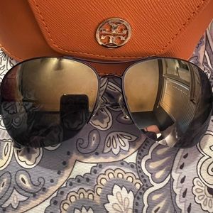 Navy Blue Metal Frame Tory Burch aviator style sunglasses. Come with case.